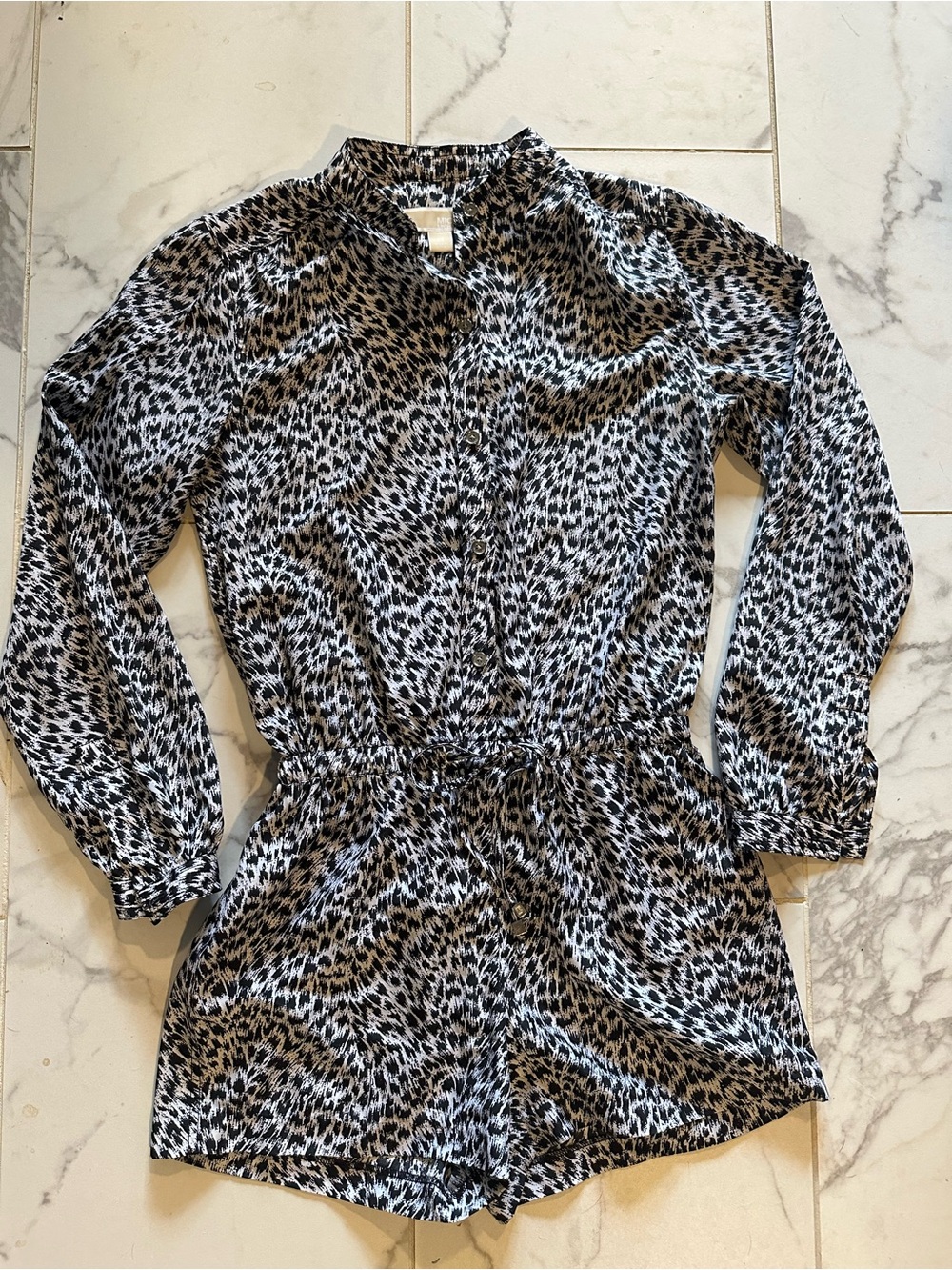 MICHAEL Michael Kors Black & White Printed Long-Sleeve Romper